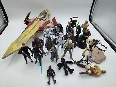 #ad Star Wars Figure Lot With Star Fighter Hasbro Kenner LFL Toys Figures Vehicle