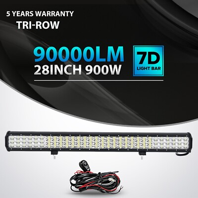 Tri Row 28quot;Inch 900W Led Work Light Bar Spot Flood Offroad Driving 4WD Truck SUV
