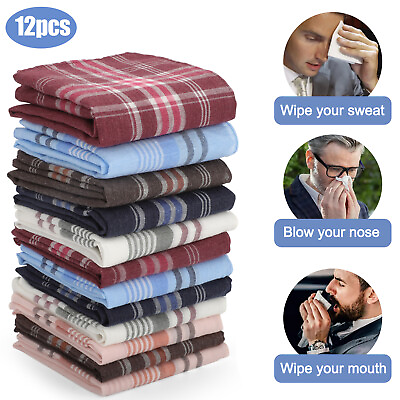 #ad 12Pcs Men Handkerchiefs Classic Hankies Cotton Hanky Pocket Square Perfect Gift