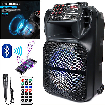 #ad Portable Bluetooth Party Speaker 12” 15” Loud Subwoofer Heavy Bass System Mic FM