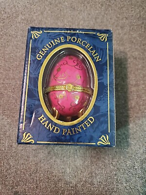 #ad MY TREASURE FABULOUS PINK EGG GENUINE PORCELAIN HAND PAINTED GOLD TRIM