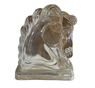#ad #ad Vintage Clear Federal Pressed Glass Horse Head Bookend Art Deco Or War Horse