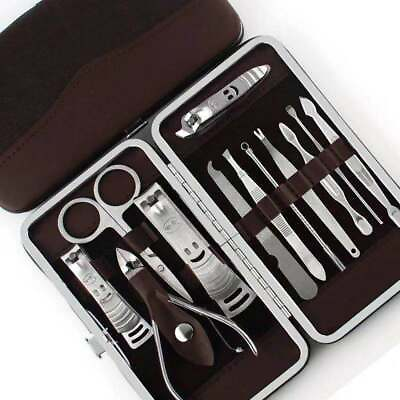 #ad 12PCS Pedicure Manicure Set Nail Clippers Cleaner Cuticle Grooming Kit Case