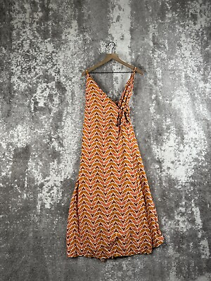 #ad Free People Siren Wrap Dress Large Womens Orange Triangle Print Sleeveless