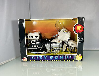 Vintage 90s Funrise City Force Police Lights Sounds Voices Motorcycle New w Box