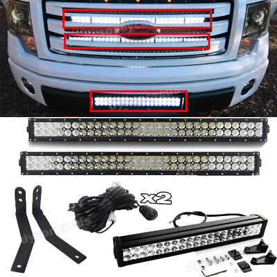 #ad #ad Fit 09 14 Ford F150 Pickup Bumper Upper amp; Lower Grille LED Light Bar Bracket Kit