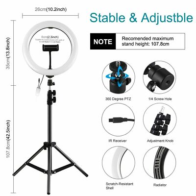 #ad LED Ring Light with Tripod Stand Phone Holder Dimmable Ringlight For Live vlog