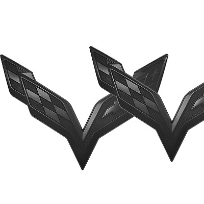 #ad 2pc Gloss Black Corvette C7 Front Rear Emblem Badge 2014 2017 Cross Flag Symbol