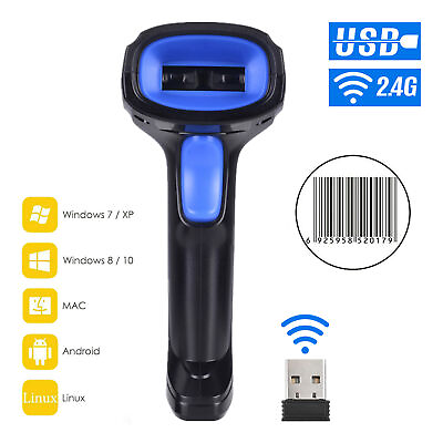 #ad 2.4G Wireless amp;USB Wired Barcode Scanner 1D Bar Code w Rechargeable Battery S3V4