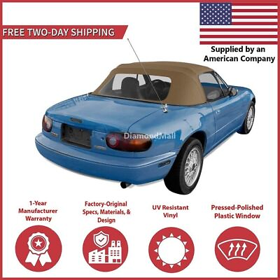 #ad 1990 05 Mazda Miata Convertible Soft Top w DOT Approved Plastic Window Tan
