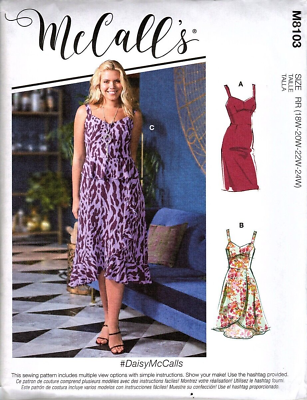 #ad McCalls Womens Sleeveless Dresses M8103 Size 18W to 24W Uncut Sewing Pattern