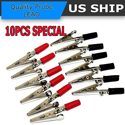 #ad 10 Pcs Electrical Test Clamps Insulated Metal Alligator Clips with Red amp; Black