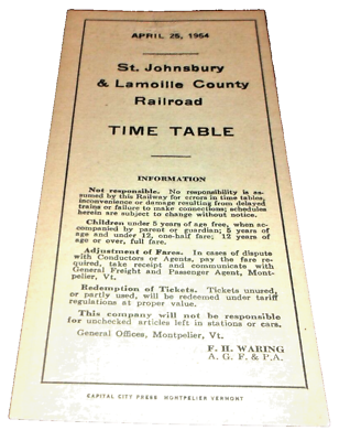 #ad APRIL 1954 ST. JOHNSBURY amp; LAMOILLE COUNTY RAILROAD PUBLIC TIMETABLE