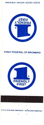 #ad Friendly First First Federal of Broward Broward County Vintage Matchbook Cover