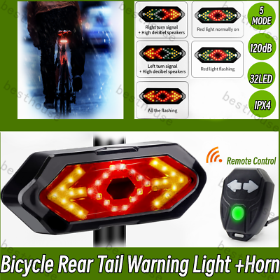 #ad Bicycle Rear Tail Warning Light LED Turn Signal Brake Lamp W Horn Remote Control