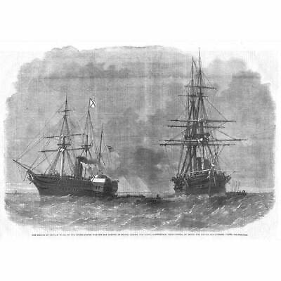 #ad AMERICAN CIVIL WAR Seizure of the Federal War Ship Jacinto Antique Print 1861