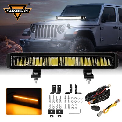 #ad AUXBEAM 12quot; Single Row Slim 68W LED Light Bar Amber White DRL Offroad LampWire