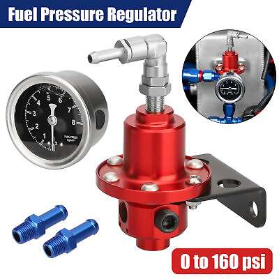 #ad Universal Adjustable Car Fuel Pressure Regulator with Oil Gauge Kit 0 160 PSI US