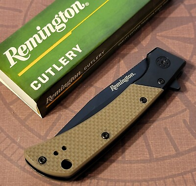 #ad Remington Knife Tactical Liner Lock Tan G10 Handle D2 Tool Steel Blade NIB
