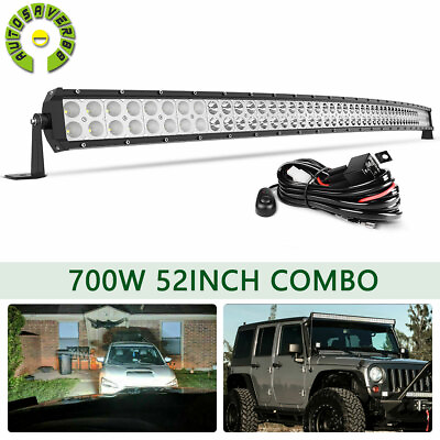 #ad 52inch 700W Curved LED Light Bar Offroad Driving Lamp Truck Wiring Harness Kit