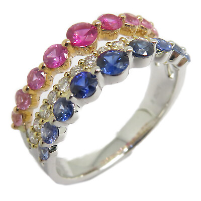 #ad Fine Jewelry 0.75ct Sapphire 0.59ct Pink Sapphire 0.23ct Diamond Ring US#6.5 18K