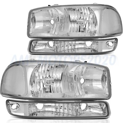 #ad Fits GMC Sierra 1999 2007 HeadlightBumper Lamps Headlights Assembly Chrome Pair