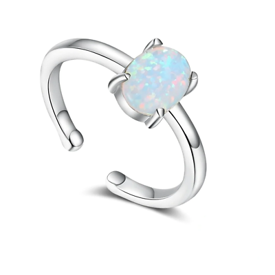 #ad Created Opal 925 Sterling Silver Open Adjustable Rings for Women