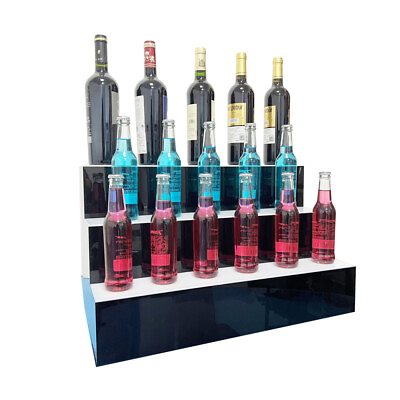 #ad LED Lighted Liquor Bottle Display Shelf 24 Inch LED Bar Shelves 3 Step Lighted