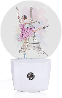#ad Ballet Dancer on Eiffel Tower Night Light Beautiful Ballerina Posing White Franc