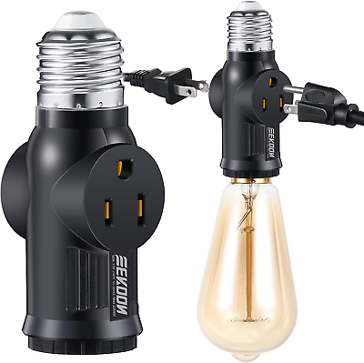 #ad 3 Prong Light Bulb Outlet Socket Adapter E26 E27 Light Socket to Plug Adapter