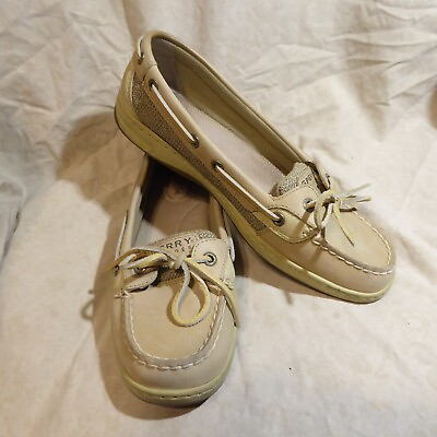 #ad 🥿 Sperry Top Sider Boat Shoes sz 9 M Natural Tan Leather; Leather Lacing