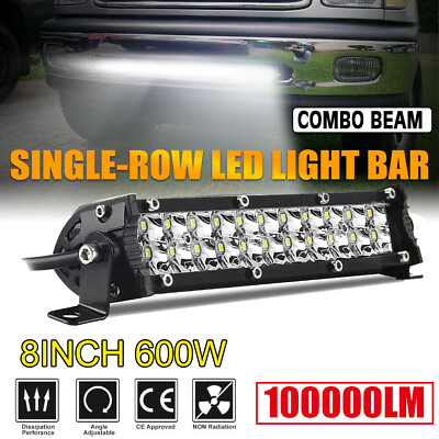 #ad 8quot; 600W LED Work Light Bar Flood Spot Combo Fog Lamp Offroad Driving Truck USA