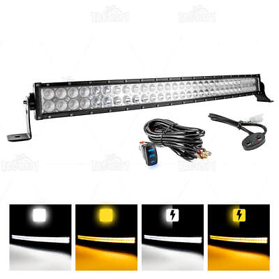 #ad #ad Curved 32quot; LED Light Bar Driving White Amber Strobe DRL Fog Offroad SUV Truck