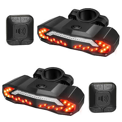 #ad 2× Ultra Bright Bike Tail Lights with Turn Signal Rechargeable 6 Mode Waterproof
