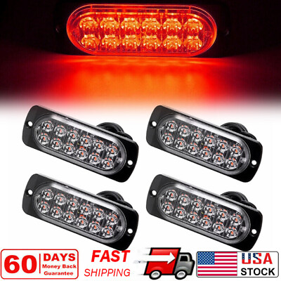 #ad 4x Red 12 LED Car Truck Beacon Warning Hazard Flash Strobe Light