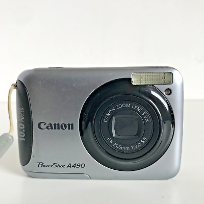 #ad Canon PowerShot A490 10.0MP Digital Camera Silver TESTED