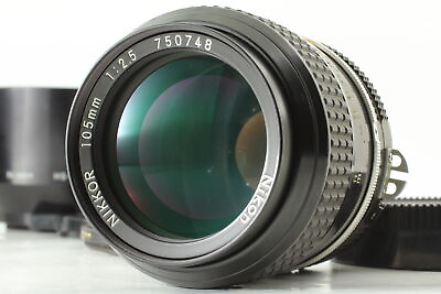 #ad Near MINT Nikon Ai Nikkor 105mm F2.5 MF Telephoto Lens w HS 8 Hood From JAPAN