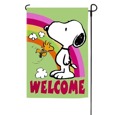 #ad Snoopy Peanuts Gang Garden WELCOME Flag Rainbow Woodstock 12quot; x 18quot; 40247 NIP