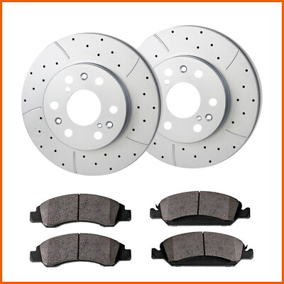 #ad Front Drilled And Slotted Brake Rotors and Brake Pads For 2WD 4WD 4X4 Chevy GMC