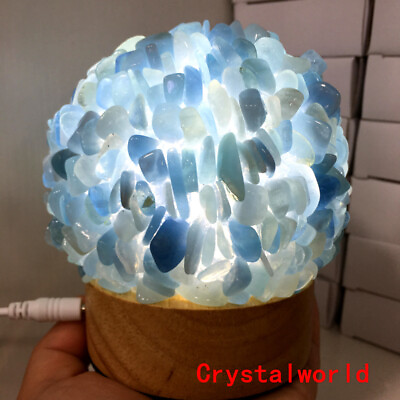 #ad Natural aquamarine lamp Geode Quartz Cluster power Crystal Specimen Healing