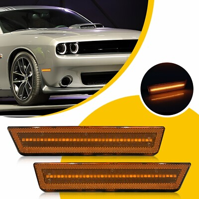 #ad Amber Lens LED Front Bumper Side Marker Lights For Dodge Challenger 2008 2014