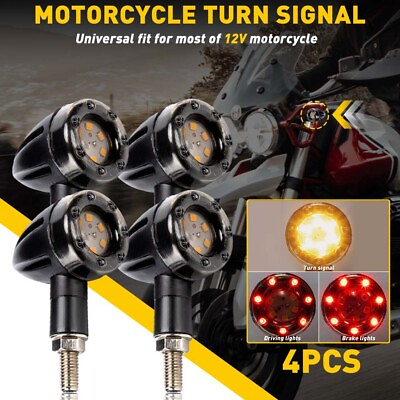 #ad 4Pcs Motorcycle LED Bullet Turn Signal Brake Running Tail Light For Bobber Racer