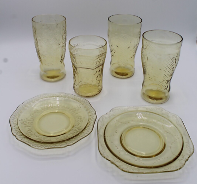 #ad Federal Glass Co. Amber Yellow Depression Era Glass Dish Set
