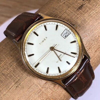 #ad #ad Vintage NOS ‘92 TIMEX Men’s 35mm Mechanical Hand Wind Watch Gold Case Dial