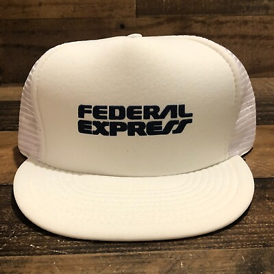 #ad Vintage Federal Express Hat Snapback Trucker Cap Mens White 80s Workwear READ