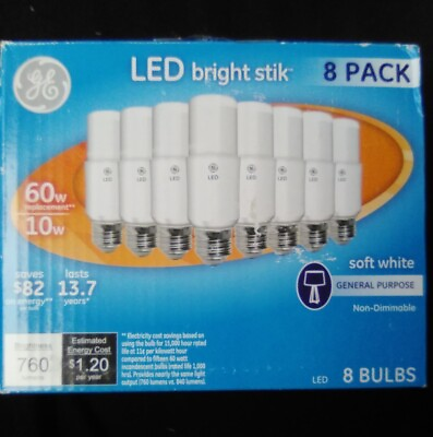 #ad GE Lighting 8 Pack LED Bright Stik Light Soft White 760 Lumens 2850K NON Dim
