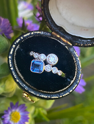 #ad Edwardian Style Sapphire and Diamond Platinum Ring 0.51ct 0.40ct