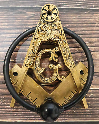 #ad Ebros Gift Antiqued Faux Gold Freemasons Freemasonry Masonic Square and Monogram