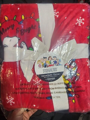 #ad NEW Berkshire Christmas Peanuts Snoopy Soft Throw Red Merry and Bright 55x70