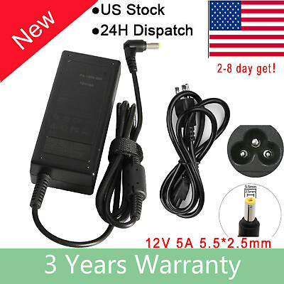 #ad 12V 5A AC DC Power Supply 5 Amp 12 Volt Adapter Charger LCD Screen 5.5*2.5mm F